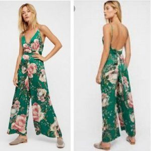 Free People Cabbage Rose Satin Floral Jumpsuit
